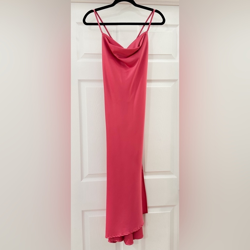 NWOT Glam Cowl neck Satin Maxi Slip Dress Pink sz Small - Picture 2 of 7
